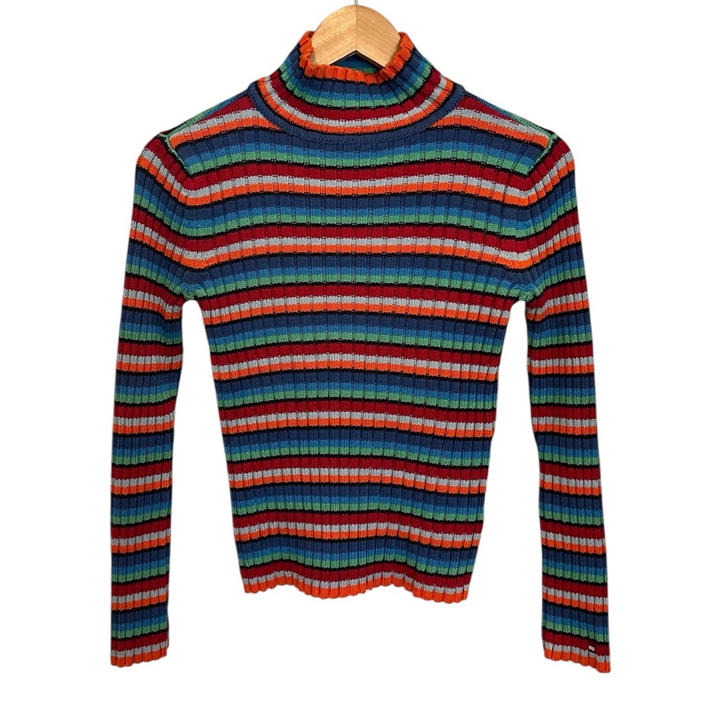 Tommy Hilfiger Red and Blue Cowl Turtleneck Sweater